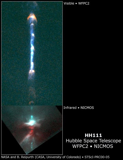 Ein protostellarer Jet, aufgenommen vom Hubble Space Telescope